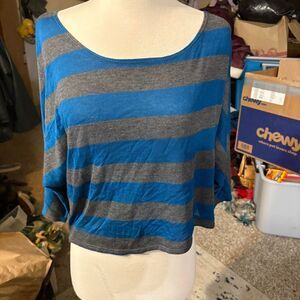 Y2K Charlotte Russe Black and grey striped slouchy off shoulder top size large